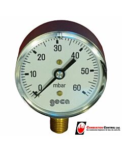 Pressure Gauge 63 Dial, 1/4" mount, 0-60mbar