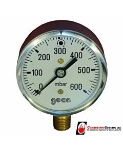 Pressure Gauge 63 Dial, 1/4" mount, 0-600mbar