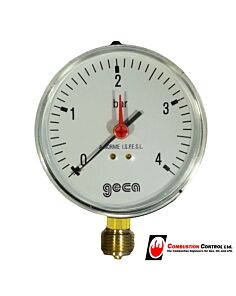 Pressure Gauge 100mm Dial, 1/2" base, 4 Bar